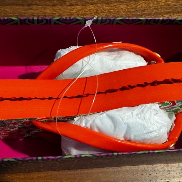 TORY BURCH FLIP FLOP PVC SIZE 5 POPPY RED/LEGACY PAISLEY - Picture 3 of 7